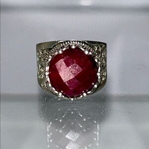 NWOT Sterling Silver Genuine Red Corundum Gemstone Ring By Designer Samuel B.